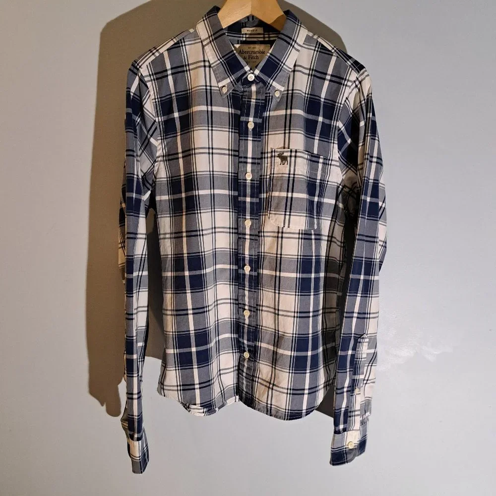 Abercrombie & Fitch Men's Muscle Large Long Sleeve Button Down Plaid Shirt - Picture 1 of 14